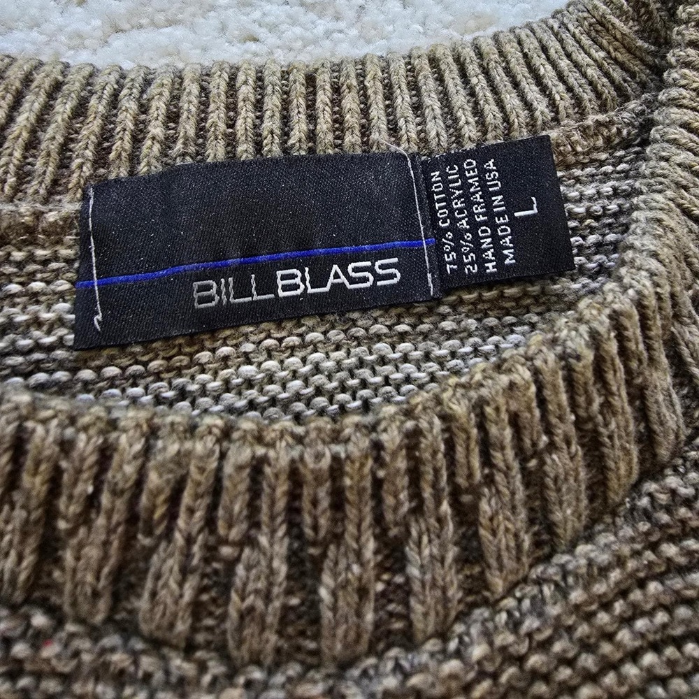Vintage Bill Blass Men's Patchwork Stripe Sweater Size L Made in USA Brown Tan - Picture 2 of 6